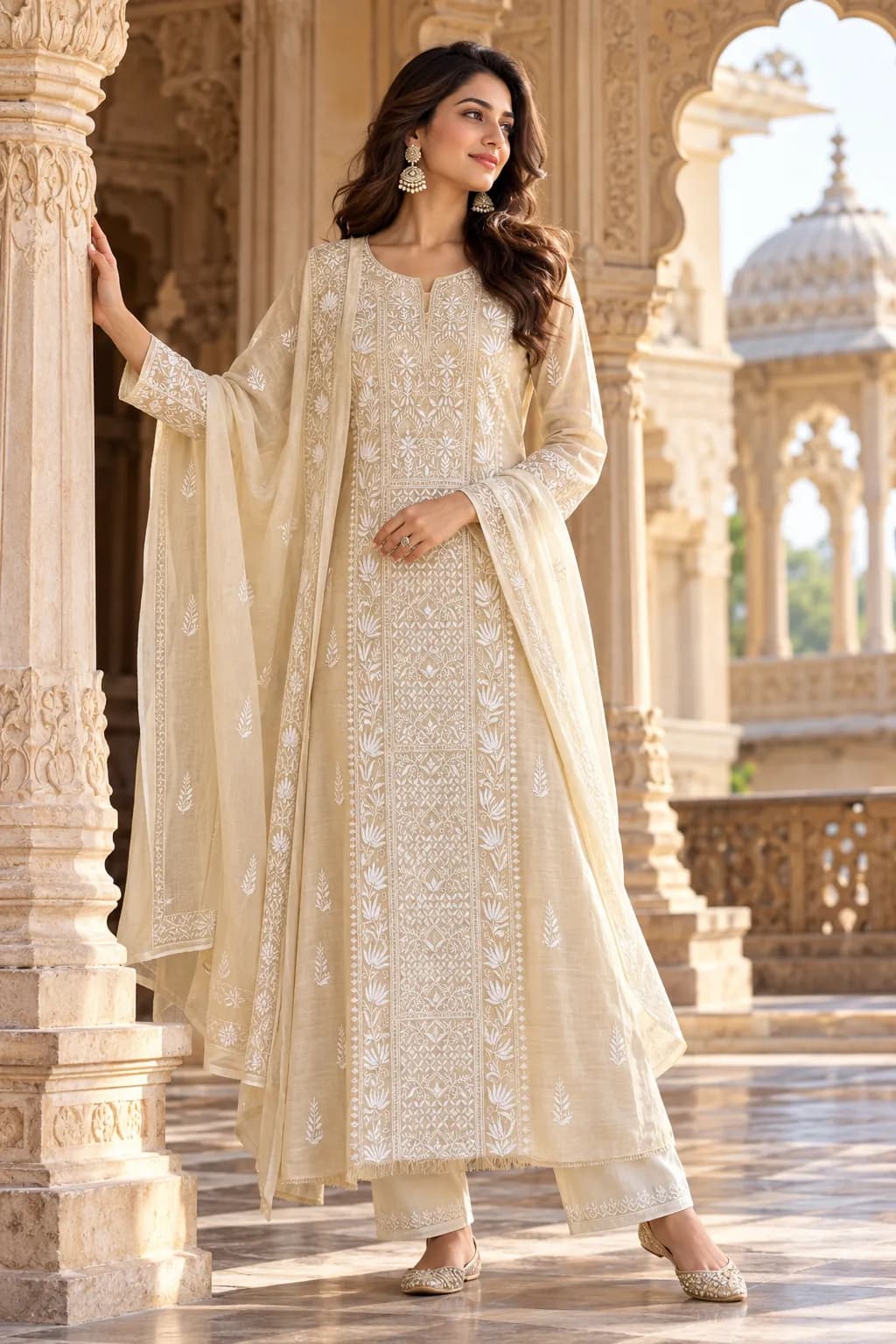Tissue with Thread Chikankari Work Unstitched Suit