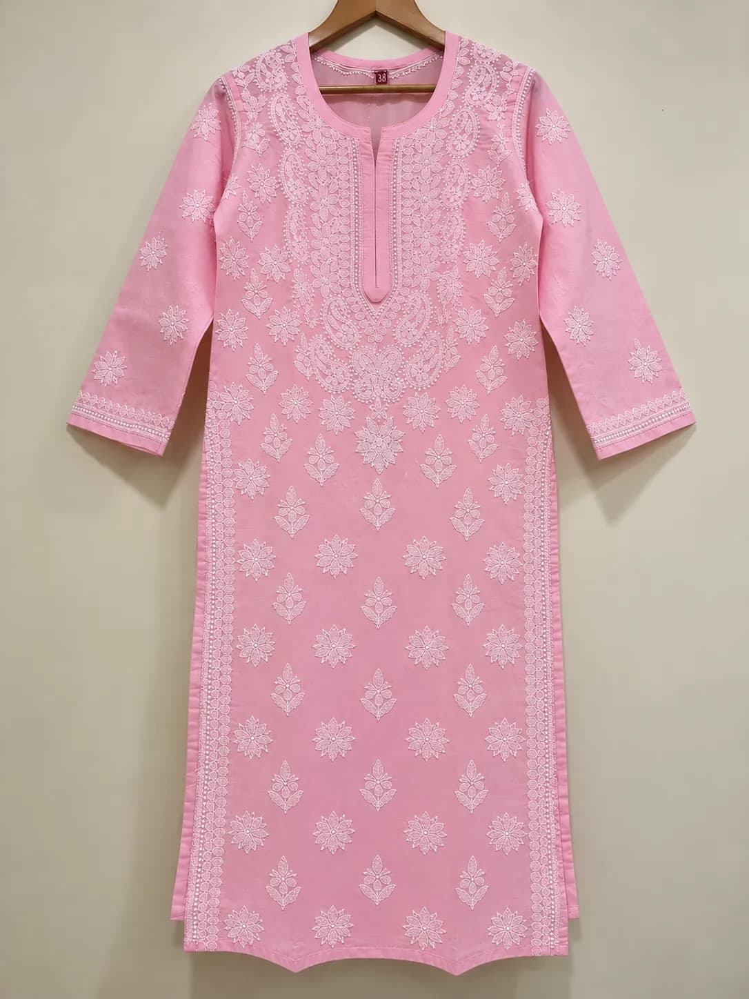 507 | Baby Pink Cotton Chikankari Stitched Kurta