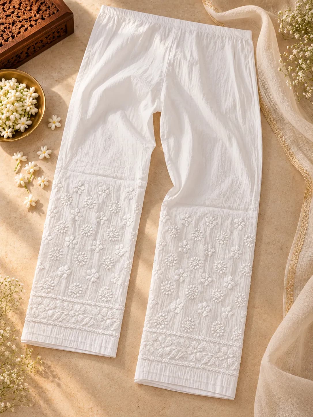 Stitched Pants with Chikankari