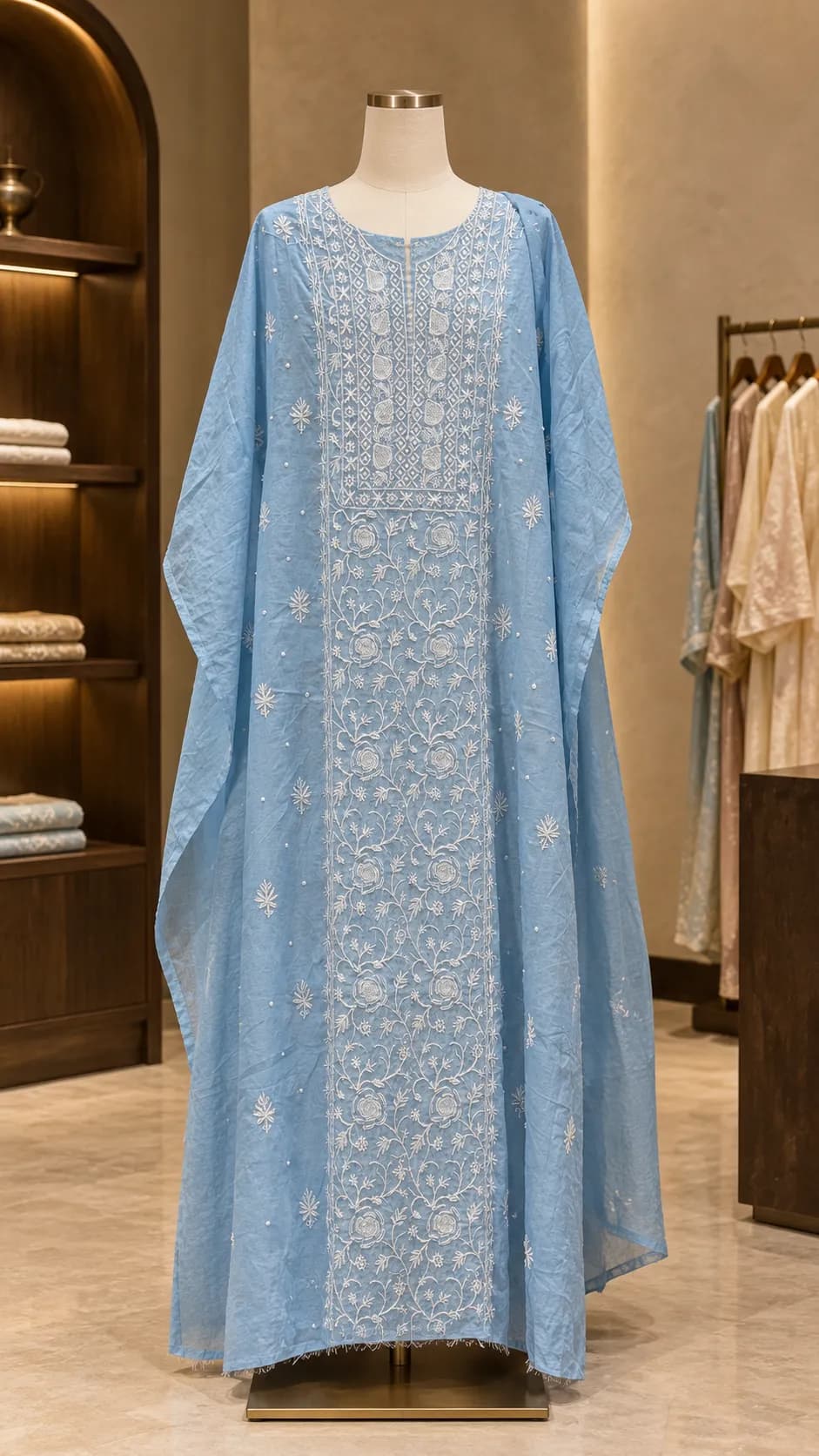 106 | Blue Chikankari Panel with Pearl & Cut Dana Unstitched Suit, view 1