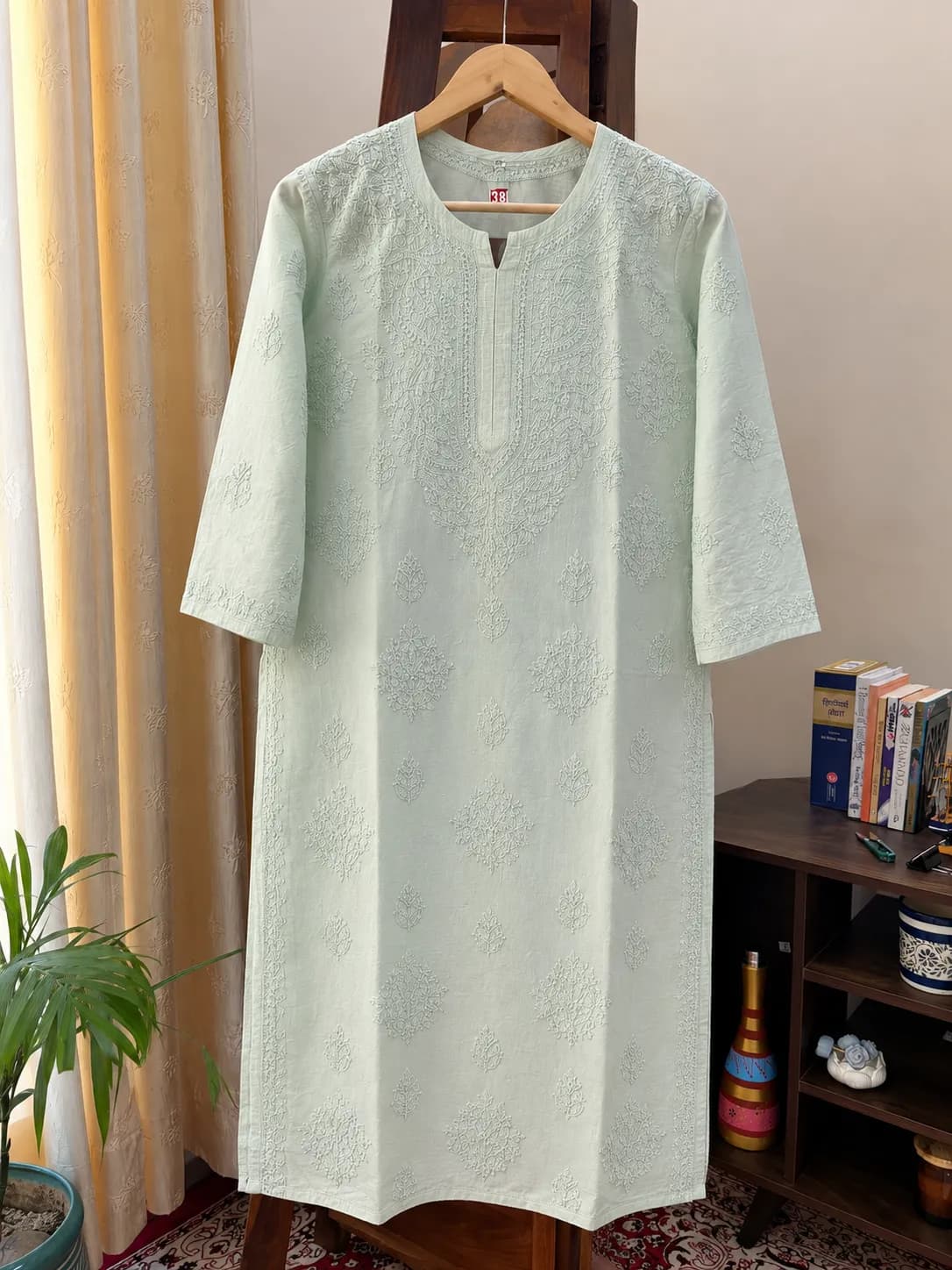 502 | Light Sea Green Chanderi Silk Chikankari Stitched Kurta