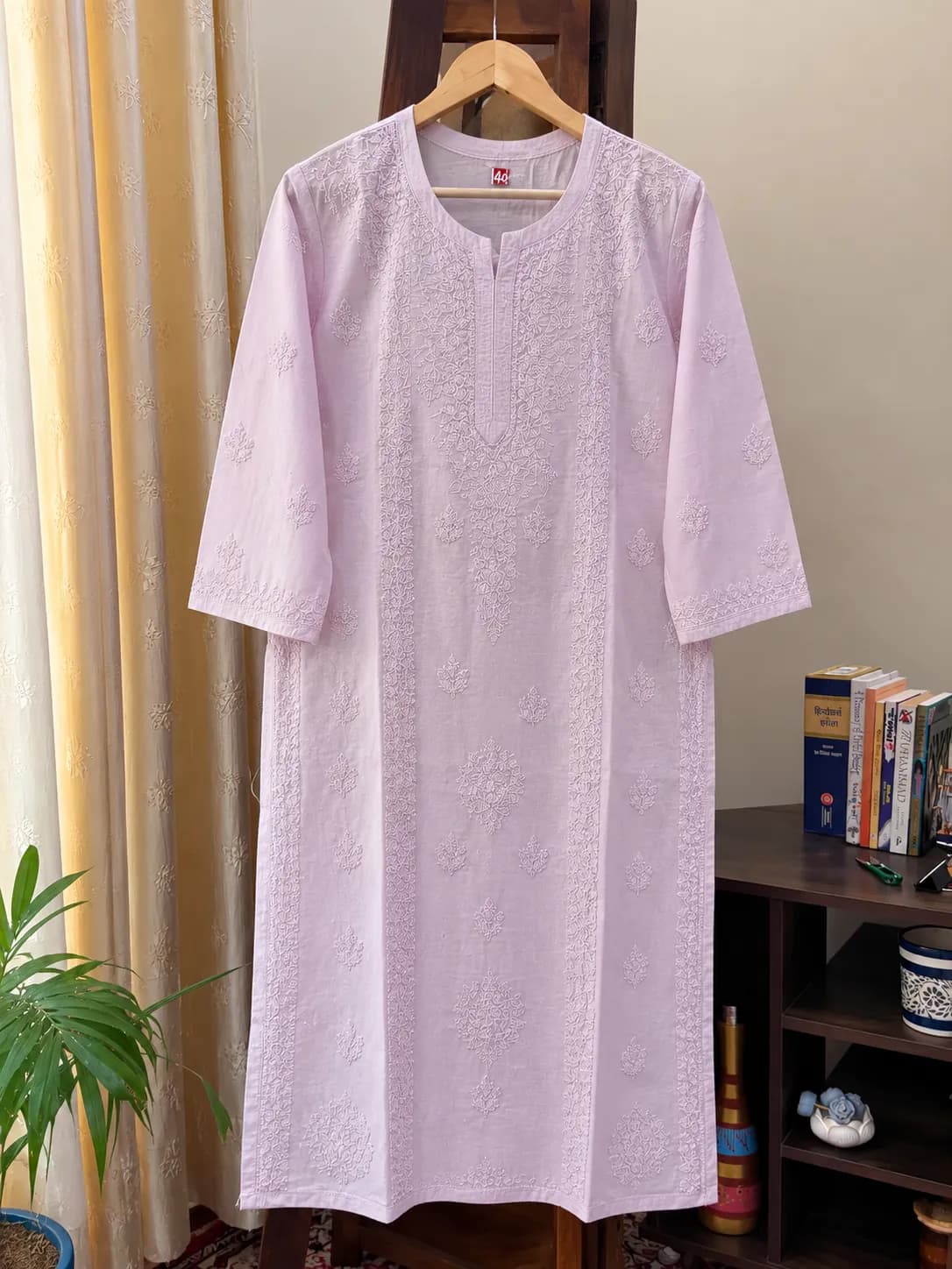 502 | Lilac Chanderi Silk Chikankari Stitched Kurta