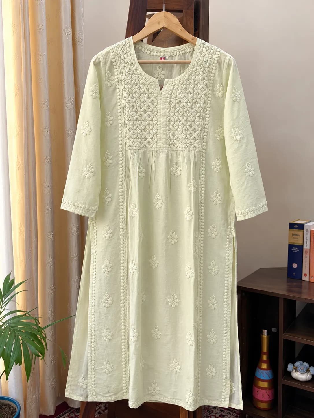 502 | Olive Green Chanderi Silk Chikankari Stitched Kurta