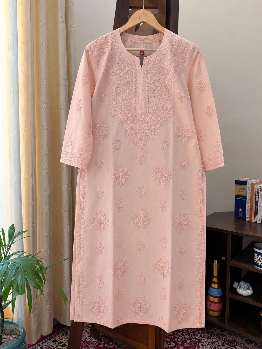 502 | Peach Chanderi Silk Chikankari Kurta