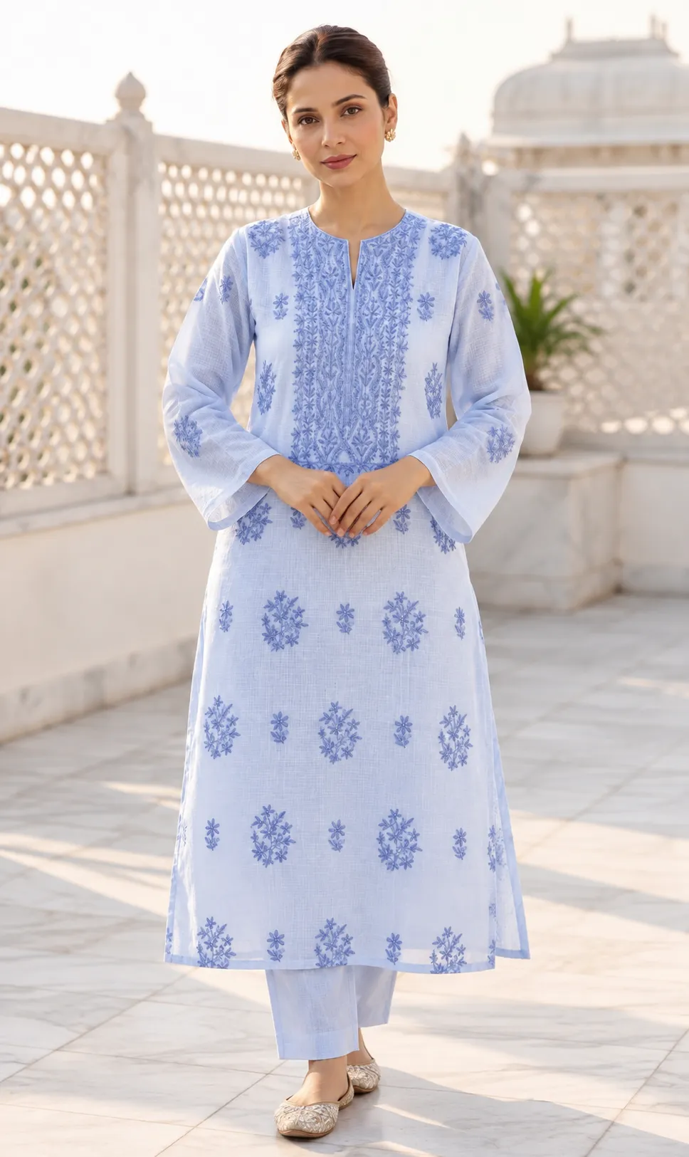 118 | Powder Blue Kota Cotton with Chikankari Unstitched Suit, view 1
