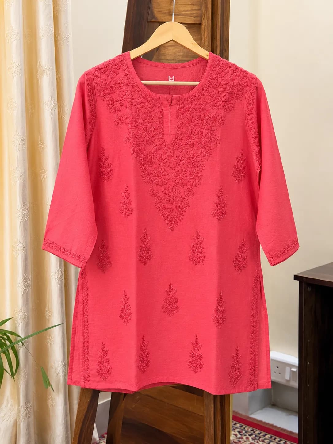 503 | Pink Chanderi Silk Chikankari Short Stitched Kurta