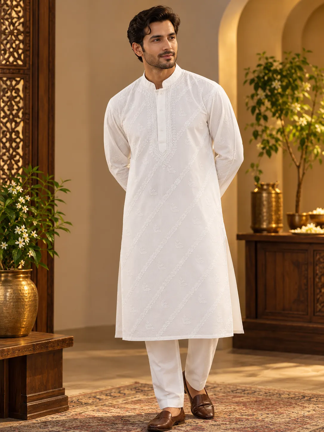 505 | Men's Stitched Cotton Kurta with Chikankari Chhadi Work