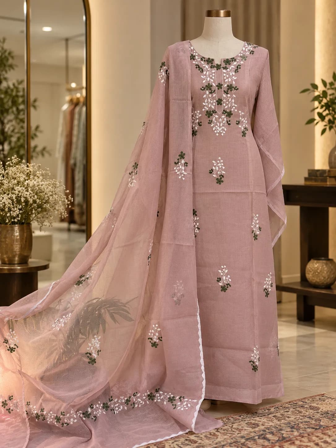 131 | Light Wine Kota with Applique Work Unstitched Suit