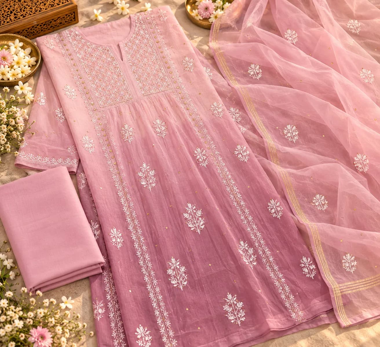 138 | Purple Mul A-Line Chikankari with Mukaish Unstitched Suit