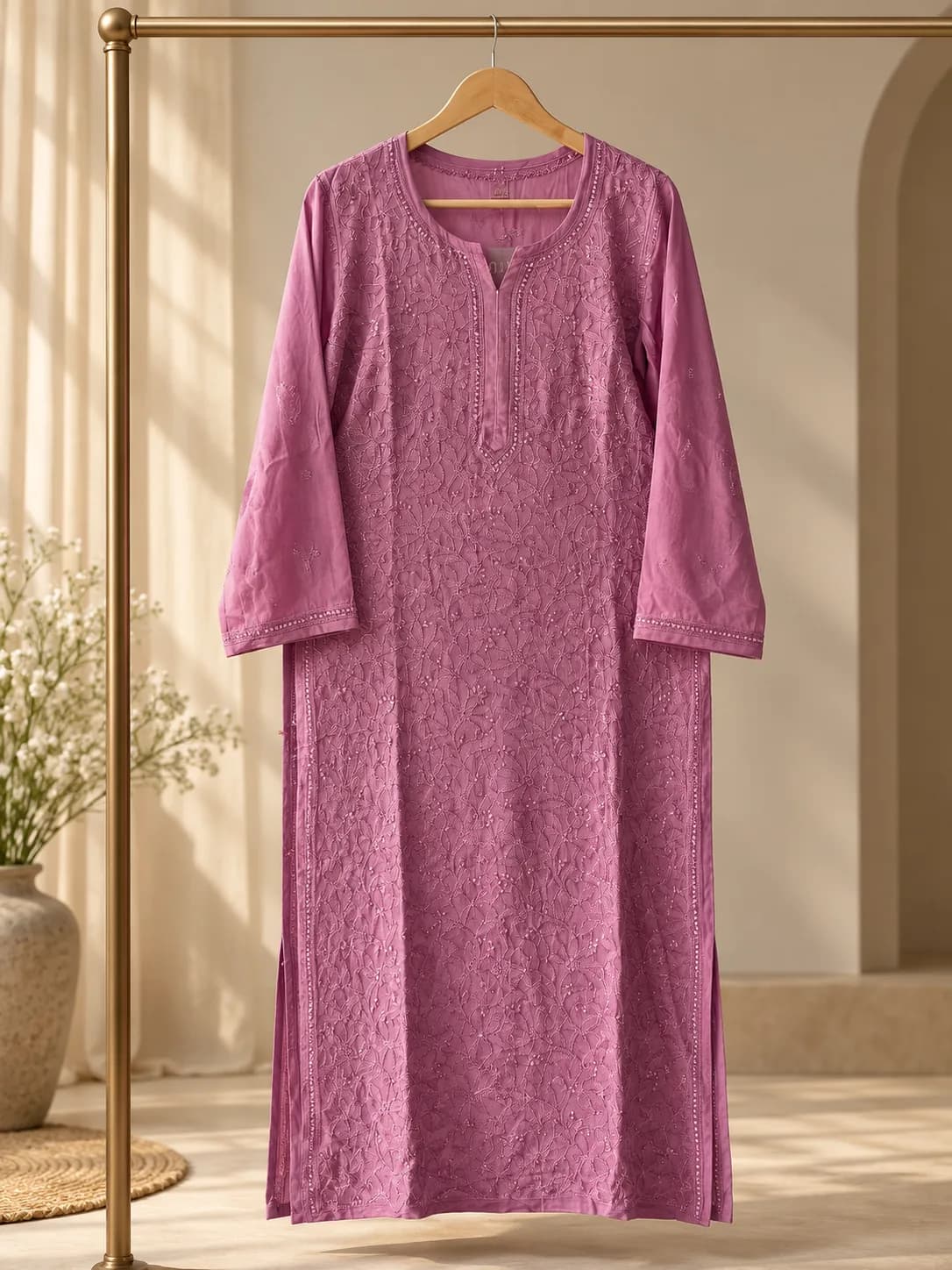 510 | Wildberry Purple Georgette Full Work Chikankari Stitched Kurta
